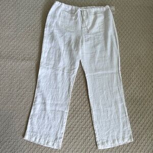 Cynthia Rowley 100% Linen Wide Leg Pants White XL Casual Beach Summer NWT